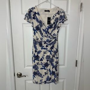 Beautiful stretchy material blue and white floral dress